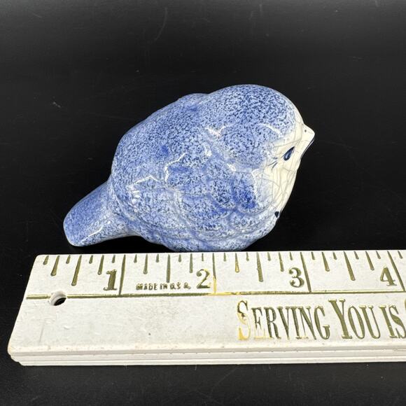 Vintage Dedham Bird Figurine Cobalt Blue & White Ceramic Crackle Glaze Design - Picture 9 of 12